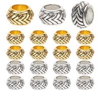 SOFPLATE 1 Box 160Pcs Metal Large Hole Rondelle Beads European Spacer Bead Bulk Silver Golden Iron Tibetan Tube Column Loose Beads with Wavy Pattern for Bracelet DIY jewellery Making Crafts Accessory