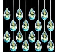 SOFPLATE 1 Box 16Pcs 38mm Clear AB Crystal Teardrop Prism Suncatcher Teardrop Crystals with 10m Wire Glass Large Hanging Crystal Wind Chime Rainbow Maker Sun Catcher for Garden Xmas Wedding Party