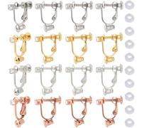 SOFPLATE 1 Box 16Pcs 4 Colors Clip-on Earring Findings Convert Pierced Earrings to Clip on Brass Rhinestone 16pcs Silicone Pads Adjustable Screw Back Ear Stud Components for Non-Pierced Ears DIY
