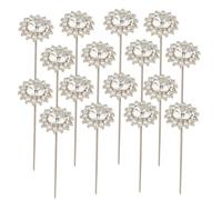 SOFPLATE 1 Box 16Pcs Diamond Bouquet Pins Rhinestone Flower Pins 2.2 Inch Silver Shine Crystal Gems Head Alloy Straight Corsage Boutonniere Metal Brooches for Wedding Bridal Bouquet Hair DIY Decor