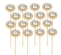 SOFPLATE 1 Box 16Pcs Rhinestone Bouquet Pins Diamond Flower Pins 2.2 Inch Gold Shine Gems Alloy Straight Crystal Head Corsage Boutonniere Brooches Accessories for Wedding Bridal Bouquet Hair DIY Decor