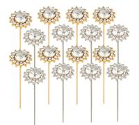 SOFPLATE 1 Box 16Pcs Rhinestone Boutonniere Pins Flower Diamond Pins 2.2 Inch Gold Silver Gems Shine Crystal Head Straight Alloy Corsage Bouquet Brooches for Wedding Bridal Bouquet Hair DIY Decoration