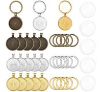 SOFPLATE 1 Box 18 Sets 3 Colors Cabochon Keychain Kit Tray Charms Bulk Gold Silver Bronze Metal Alloy Glass Basic Blank Iron Split Key Rings Charm for Jewellery Making Charms Necklace DIY Craft