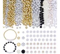 SOFPLATE 1 Box 1800Pcs 4mm 6mm 8mm Silver Gold Spacer Beads Kit Jewellery Making Beads Set with 8mm Round Pearls and 7 x 4mm Alphabet Letter Spacers Accessories for DIY Crafting Bracelets Necklaces