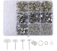 SOFPLATE 1 Box 1800Pcs Stainless Steel Stud Earring Making Kit Hypoallergenic Earring Posts and Backs 4mm 5mm 6mm 8mm Flat Pad Ear Studs Findings For Jewellery Making Supplies DIY Clay Resin Pearls