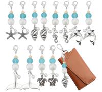 SOFPLATE 1 Box 18Pcs 6 Styles Beach Keychains Bulk Sea Purse Charm Summer Holiday Alloy Starfish Conch Dolphin Turtle Pendant with Lobster Clasp Bag Charms for Purse Keys Handbag Party Favor Gifts