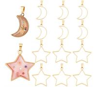 SOFPLATE 1 Box 18Pcs Large Gold Open Bezel Pendants Star Moon Resin Bezel Charms Stainless Steel Celestial Hollow Frames UV Resin Charms Supplies for DIY Crafts Jewelry Making Earrings Necklaces