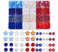 SOFPLATE 1 Box 1900Pcs+ Independence Day beads 4th of July Beads Blue Red White Round Plastic Acrylic Peal Star Polymer Clay Patriotic Beads for Jewelry Making Necklaces Earrings Festive Decorations