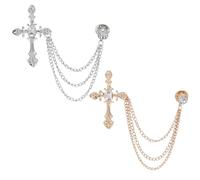 SOFPLATE 1 Box 2 Colors Men's Brooch Suit Pin Badge with Chains Hanging Chain Brooch Pin Silver Gold Alloy Cross Faux Rhinestone Men's Lapel Decorations for Tuxedo Tie Hat Scarf Shirt Wedding Gift
