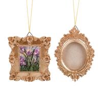 SOFPLATE 1 Box 2 Styles Mini Gold Photo Frames Antique Resin Picture Frames Bulk Baroque European Embossed Oval Square Jewellery Display Frame for Wall Hanging Gifts Home Hotel Decorations DIY Crafts