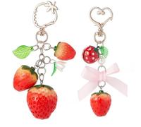 SOFPLATE 1 Box 2 Styles Strawberry Bag Charms Cute Strawberry Keychains Heart Alloy Swivel Clasp Kawaii Fruit Ribbon Bowknot Resin Aesthetic Key Chain Charms for Purse Bags Backpack Decorations Gifts