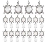 SOFPLATE 1 Box 20 Sets Cabochon Bezel Tray Cabochon Bezel Setting with Oval Cabochons Summer Alloy Antique Silver Blank Ocean Turtle Animal Pendant Setting for Jewelry Making Charms Necklace DIY Craft
