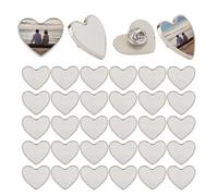 SOFPLATE 1 Box 20 Sets Sublimation Blank Pins Sublimation Buttons with Pins Silver Heart Shaped Blank Aluminum Sheet Base Pins Badge for Christmas DIY Crafts Party Picture School Name Tags Projects