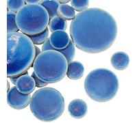 SOFPLATE 1 Box 200G Round Mosaic Tiles Blue Ceramic Tile Bulk Porcelain Random Size Glossy Crack Pattern Pony Tiles Pieces for Art Crafts Mosaic Making Projection Home Flowerpot Vases Cup Decorations