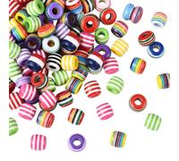 SOFPLATE 1 Box 200Pcs 2 Shapes Round Striped Beads Plastic Rainbow Beads Bulk Loose Cute Bubblegum Big Hole Opaque Barrel Spacers for Jewellery Making Findings Bracelets Earrings DIY Crafts Beginners