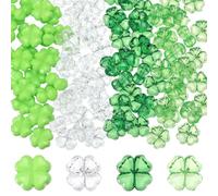 SOFPLATE 1 Box 200Pcs 4 Colours 11x11mm Green Shamrock Beads Four Leaf Clover Beads Faceted Acrylic Lucky Charms Accessories for Jewelry Making Supplies DIY Bracelets Saint Patrick’s Day Crafts Adults