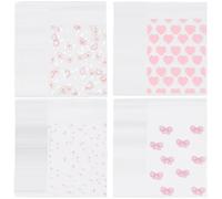 SOFPLATE 1 Box 200Pcs 4 Styles 3x5 Inch Valentines Cellophanes Bags Heart Cookie Bags Self Sealing OPP Envelope Clear Printed Resealable Treats Wrapper for Candy Bakery Crafts Small Product Packaging