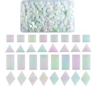 SOFPLATE 1 Box 200Pcs 4 Styles Stain Glass Mosaic Tiles Small Glass Mosaic Pieces Iridescent Triangle Square Rhombus Rectangle Craft Tile Cabochons for Handmade Arts Crafts Project DIY Decorations