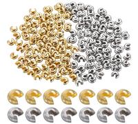 SOFPLATE 1 Box 200Pcs 6Mm Jewellery Bead Covers Gold Crimp Beads Bulk Brass Small Silver Stoppers Half Round Open Crimp Beads Knot Covers for Jewellery Making Necklaces Bracelets Earrings Supplies