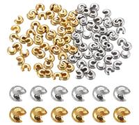 SOFPLATE 1 Box 200Pcs 6mm Round Crimp Beads Gold Crimp Beads Silver Brass Small Half Open Knot Copper Stopper Crimp Bead Covers for Jewellery Making Necklaces Bracelets Earrings Supplies DIY Crafts