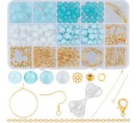 SOFPLATE 1 Box 200Pcs 8mm Glass Bead jewellery Kit Friendship Bracelet Kit Crystal Beads Blue Round Glass Bead Sets for jewellery Making Supplies Bead Assortments DIY Earrings Necklace Craft Beginner
