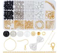 SOFPLATE 1 Box 200Pcs Bracelet Making Kit Glass Beads 8mm Round Beads Bulk Black Crystal Bead Making Kits for jewellery Making Supplies Bead Assortments DIY Friendship Bracelets Earrings Necklace Craf