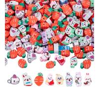 SOFPLATE 1 Box 200Pcs Easter Beads Cartoon Clay Beads Cartoon Small Rabbit Carrot Colorful Handmade Mixed Animal Fruit Spacer Bead for Jewellery Making Bracelet Necklace Easter Party Accessories Craft