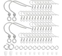SOFPLATE 1 Box 200Pcs Fish Hook Earring Wires Silver Earring Hooks Bulk Stainless Steel Earwires with Ear Nut and Jump Ring Dangle Ball Dot Earring Wires for jewellery Making Supplies DIY Craft Beginn
