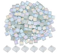 SOFPLATE 1 Box 200Pcs Glass Mosaic Tiles White Square Mosaic Tiles Bulk Iridescent Crystal Cabochons Mosaic Tiles Pictures for Wall Crafts Stepping Stone DIY Mosaic Making Picture Frames Home Decor
