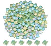 SOFPLATE 1 Box 200Pcs Light Green Square Mosaic Tiles Bulk 10x10x4mm Glass Pieces Mosaic Crystal Cabochons Accessories for Crafts Stepping Stone DIY Making Picture Frames Home Decor