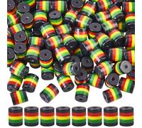 SOFPLATE 1 Box 200Pcs Rasta Beads Striped Beads 8mm Column Opaque African Jamaica Cylinder Juneteenth Black Red Green Yellow Colorful Spacer Loose Bead for Jewelry Making Bracelet Necklace DIY Crafts