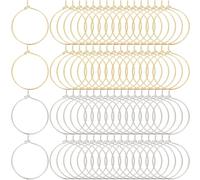 SOFPLATE 1 Box 200Pcs Round Hoop Earring Findings Silver Wine Glass Rings Gold Brass Large Smooth Open Dangle Hypoallergenic Circle Earring Hoops for jewellery Making Supplies Party Wedding DIY Craft