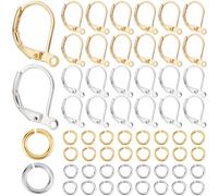 SOFPLATE 1 Box 200Pcs Silver Leverback Earring Findings Gold French Earring Hooks Bulk Brass Lever Back Ear Wires with 200Pcs Jump Rings Huggie Earring Hooks for jewellery Making Supplies DIY Beginner