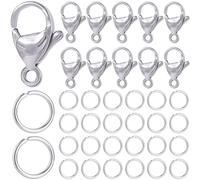 SOFPLATE 1 Box 200Pcs Stainless Steel Bracelet Clasps Silver Lobster Clasp and 400Pcs Jump Rings Small Connectors Accessories for Jewellery Making Supplies DIY Necklaces Bracelets Keychains Crafts