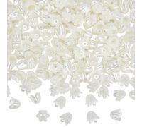 SOFPLATE 1 Box 200Pcs White Lily Flower Beads Acrylic Bellflower Beads Bulk Lily of The Valley Trumpet Floral Shaped Loose End Charm Spacer Caps for Jewelry Making Bracelet Earring DIY Craft Supplies