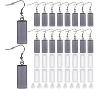 SOFPLATE 1 Box 20Pcs Black Bezel Earring Blanks 10x25mm Earring Bezel Trays Rectangle Pendant Bezel Blanks with Glass Cabochons Settings Stainless Steel Earring Hooks Accessories for Jewelry Making