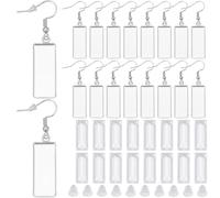 SOFPLATE 1 Box 20Pcs Earring Bezel Blanks Stainless Steel Earring Wire Hooks 10x25mm Rectangle Bezel Pendant Trays with glass cabochons Silicone Earring Backs for Jewelry Making DIY Dangle Earrings