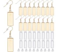 SOFPLATE 1 Box 20Pcs Gold Bezel Earring Blanks Earrings Wire Hooks Blanks Bezel Trays with 20Pcs 10x25mm Rectangle Glass Cabochon Settings Silicone Earring Backs for Jewelry Making DIY Dangle Earrings