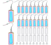 SOFPLATE 1 Box 20Pcs Rainbow Earring Bezel Blank 10x25mm Rectangle Bezel Pendant Trays with Glass Cabochons Settings Stainless Steel Earring Wire Hooks Accessories for DIY Earrings Jewelry Making