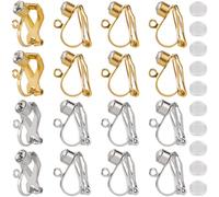 SOFPLATE 1 Box 20Pcs Rhinestone Earring Converter Stainless Steel Clip on Earring Findings with 20Pc Comfort Silicone Ear Pads Non Pierced with Loop Accessories for Jewellery Making Supplies DIY Craft
