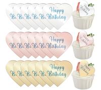 SOFPLATE 1 Box 21Pcs 3 Colors Mirror Cake Topper Acrylic Heart Cupcake Toppers Gold Silver Pink Love Hearts Dessert Happy Birthday Cup Cakes Decoration for Birthday Party Baking DIY Decor Supplies
