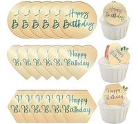SOFPLATE 1 Box 21Pcs 3 Styles Mirror Cupcake Toppers Gold Acrylic Cake Topper Round Engraved Disc Hexagon Love Hearts Dessert Happy Birthday Cup Cakes Decoration for Birthday Party Baking DIY Supplies