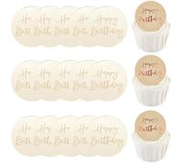 SOFPLATE 1 Box 21Pcs Gold Round Cake Topper Acrylic Disc Cupcake Topper 5CM Mirror Circle Engraved Happy Birthday Dessert Cup Cakes Card Decorations for Birthday Party Baking DIY Decor Accessories