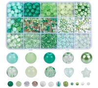 SOFPLATE 1 Box 22 Styles Light Green Glass Beads Assorted Crystal Beads Spring Nature Holiday Mix Spacer Seed Star Heart Crackle St Patrick's Day Beads for Jewellery Making Necklace Bracelet Keychain