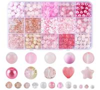 SOFPLATE 1 Box 22 Styles Pink Glass Beads Bulk Assorted Crystal Beads Valentine's Day Wedding Start Heart Transparent Frosted Seed Beads for Jewellery Making Necklace Bracelet Earring DIY Craft