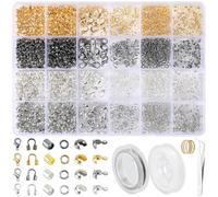 SOFPLATE 1 Box 2200Pcs+ Crimp Beads Kit Bracelet Clasps Alloy Knot Cover Wire Guardians Crimp Tubes Elastic String Lobster Clips for Jewellery Making Necklace Fasteners Hook DIY Accessories for Women