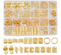 SOFPLATE 1 Box 220Pcs 11 Styles Gold Dreadlock Hair Accessories Metal Hair Clips Braids Jewelry Rings Cuffs Clips for Dreadlock Decoration Party Holiday Styling Tool DIY Necklace Bracelet Handicrafts