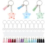 SOFPLATE 1 Box 220Pcs 40 Sets Sublimation Key Chains Metal Sublimation Keychain Blanks Bulk Star Shaped Double Side Colorful Tassels for Keychain Making DIY Crafts Backpack Decorations Gift Beginner