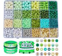 SOFPLATE 1 Box 2220Pcs Green Bracelet Bead Kit Friendship Bracelet Making Kit Letters Plastic Pearls Flat Round Heishi Spacer Polymer Clay Beads for Jewelry Bracelets Making Accessories DIY Crafts