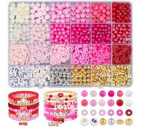 SOFPLATE 1 Box 2220Pcs Pink Bracelet Making Kit Friendship Bracelet Kit Letters Plastic Pearl Flat Round Polymer Clay Heishi Spacer Beads for Jewelry bracelets Making Accessories DIY Crafts Adult
